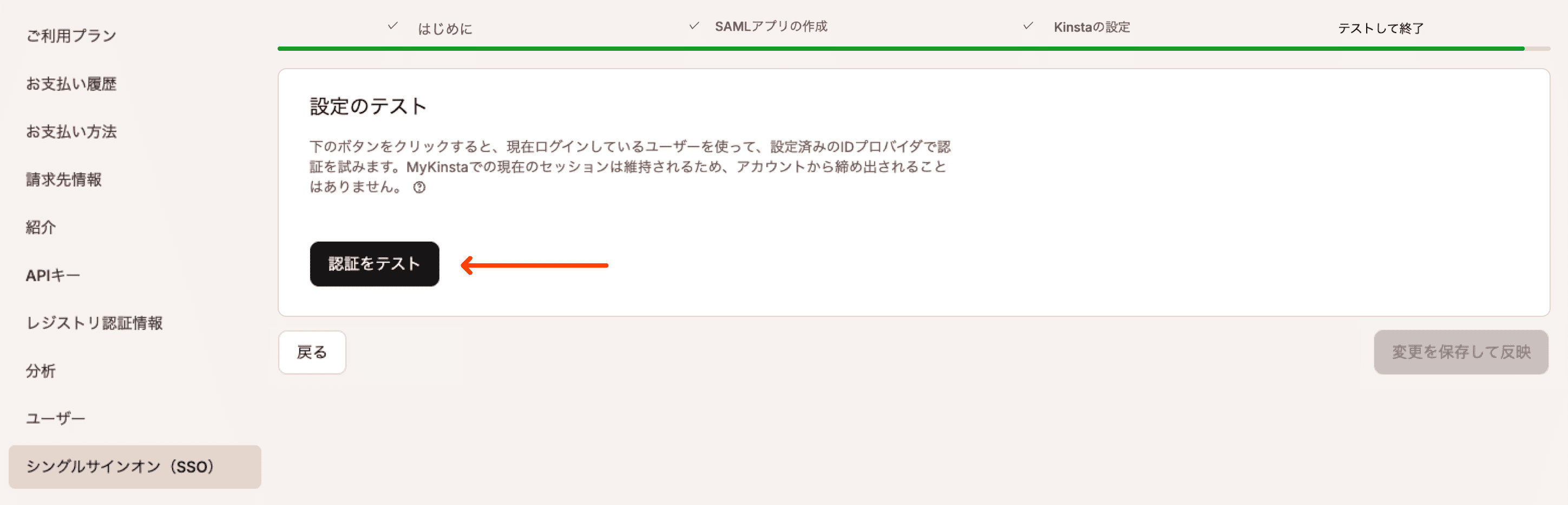 MyKinstaでSAML認証をテスト