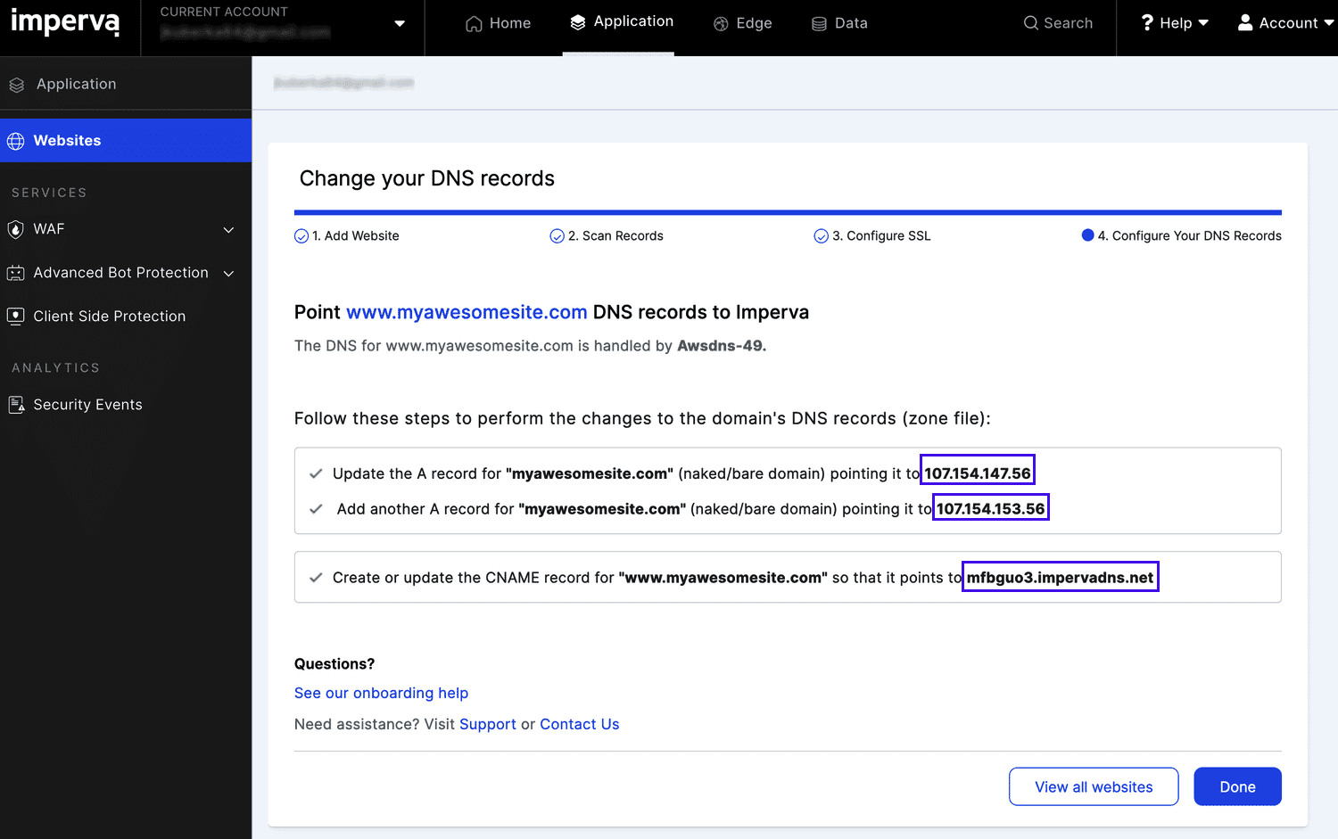 Aggiornare i record DNS.