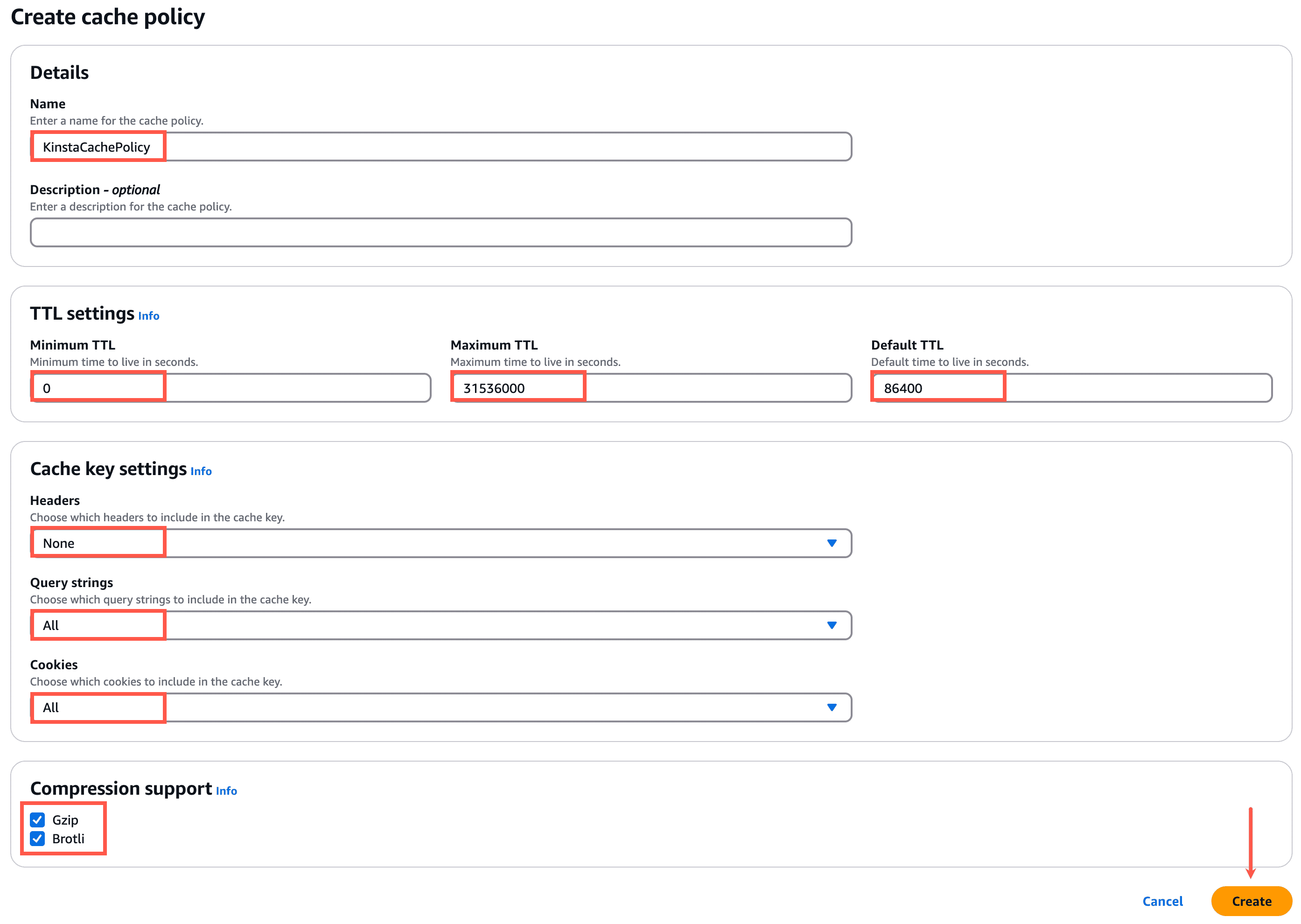 Recommended cache policy settings in CloudFront.