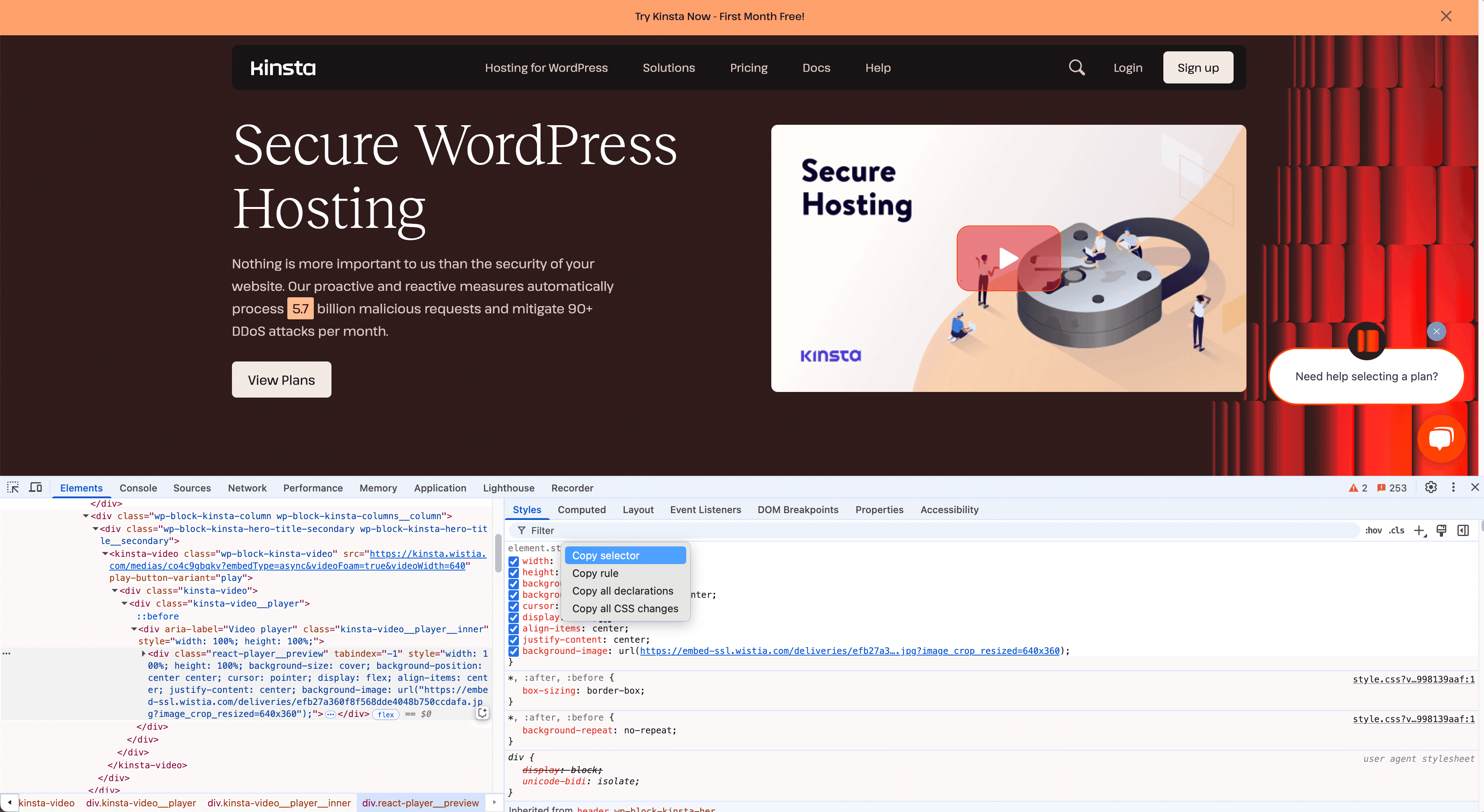 Identificar e copiar um seletor CSS no navegador.