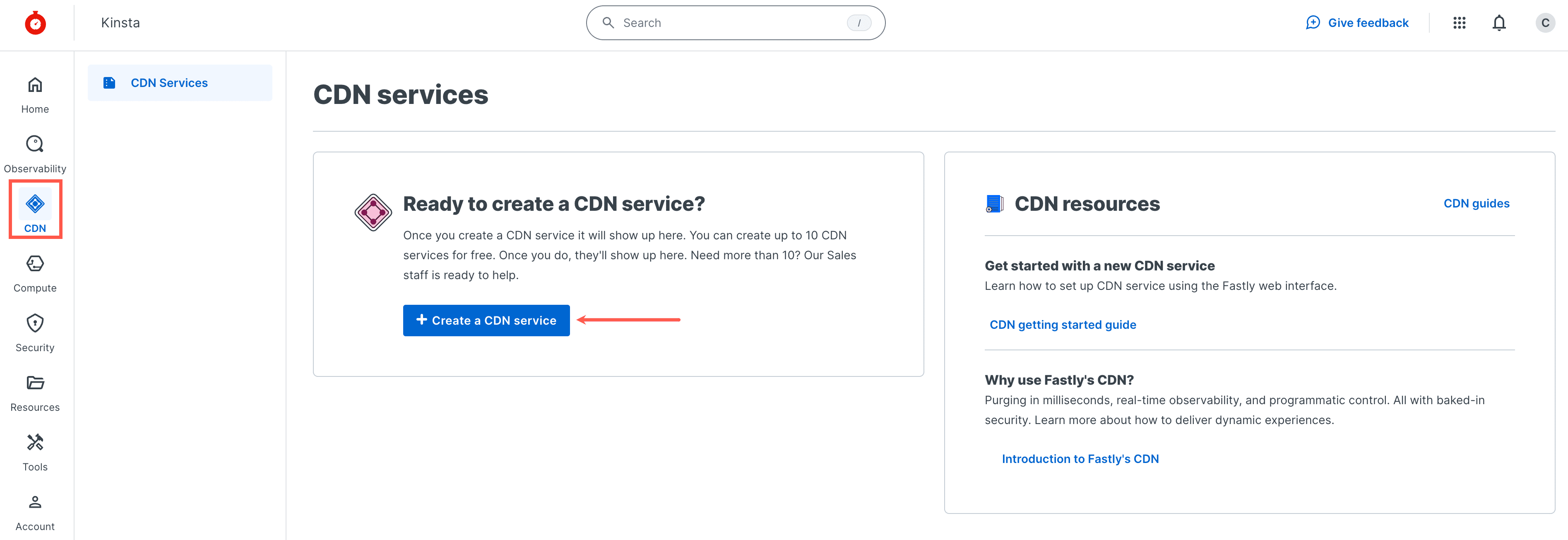 Create a CDN service in Fastly.