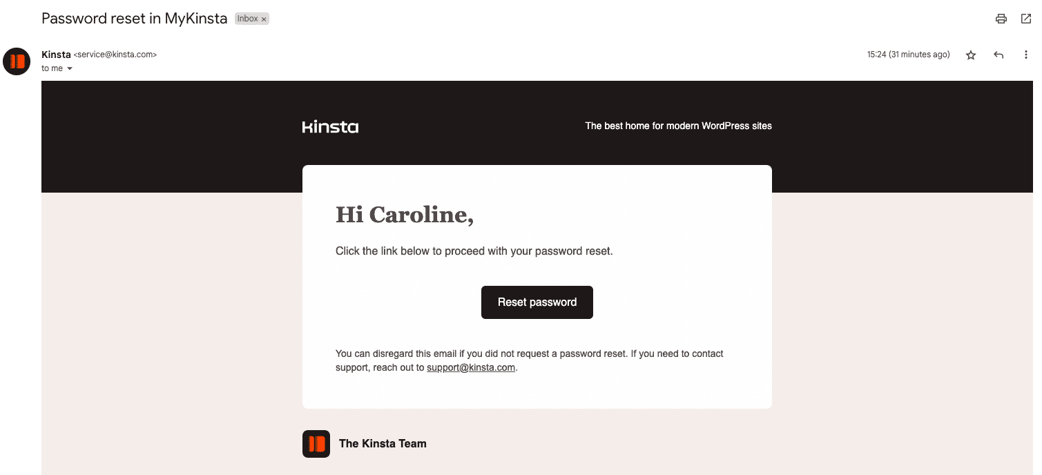 Email di reimpostazione della password da parte di service@kimsla.com