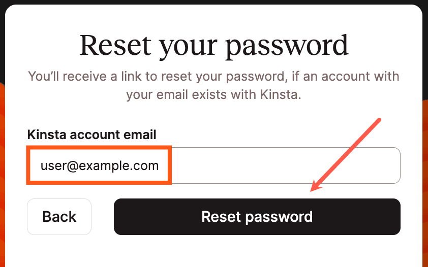 Inserire l'indirizzo e-mail nel pop-up di reimpostazione della password.