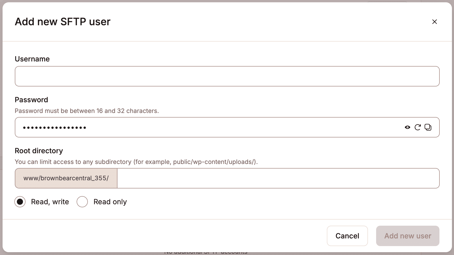 Add a new SFTP user.