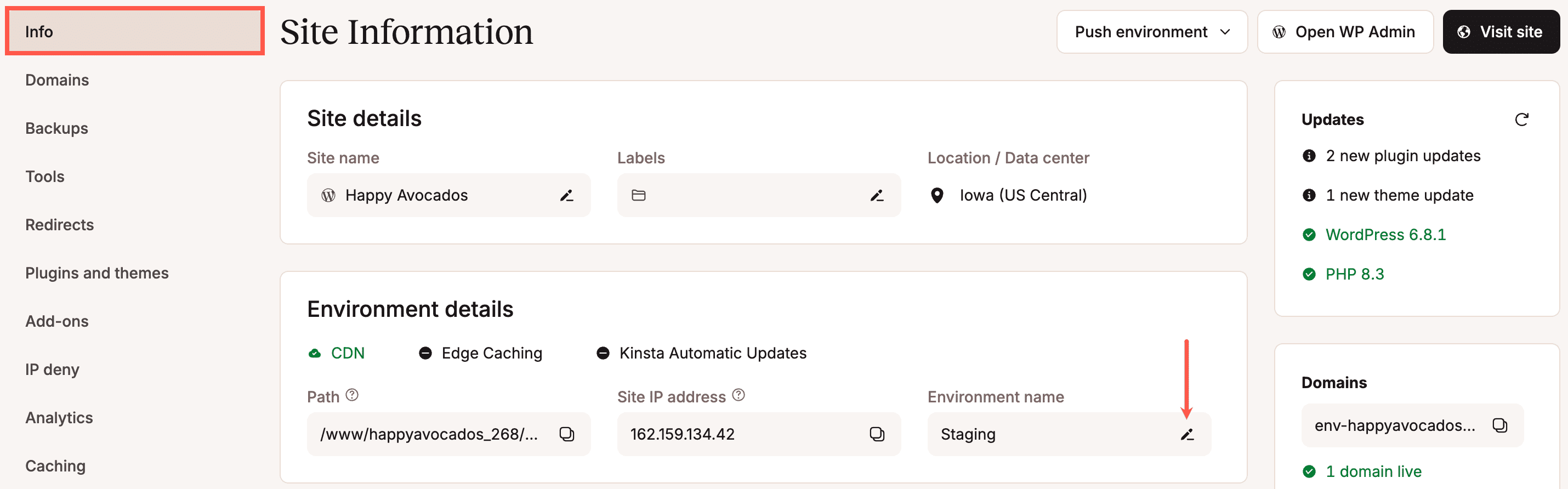Rename a staging environment.
