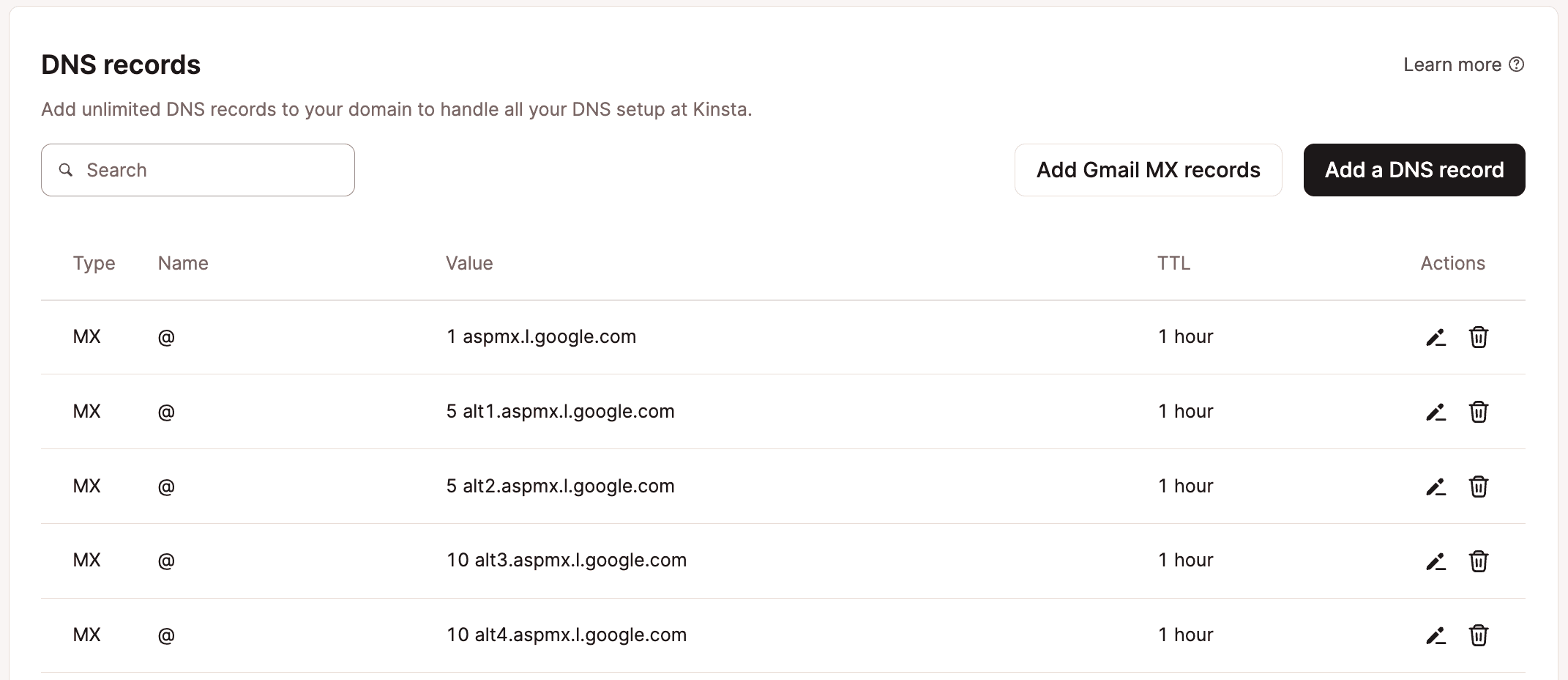 Record MX di Google per Google Workspace.