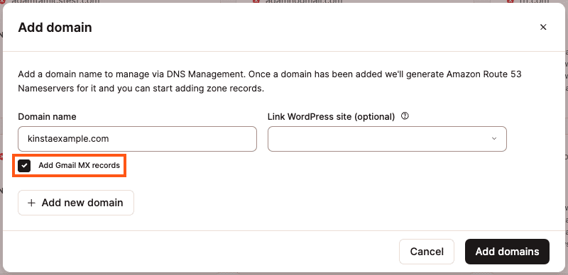 Aggiungi record MX Gmail a un nuovo dominio.