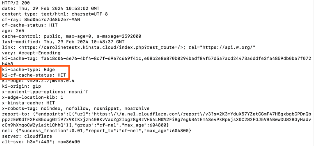 Cabeceras Edge Cache, ki-cache-type y Ki-CFCache-Status, en la línea de comandos.