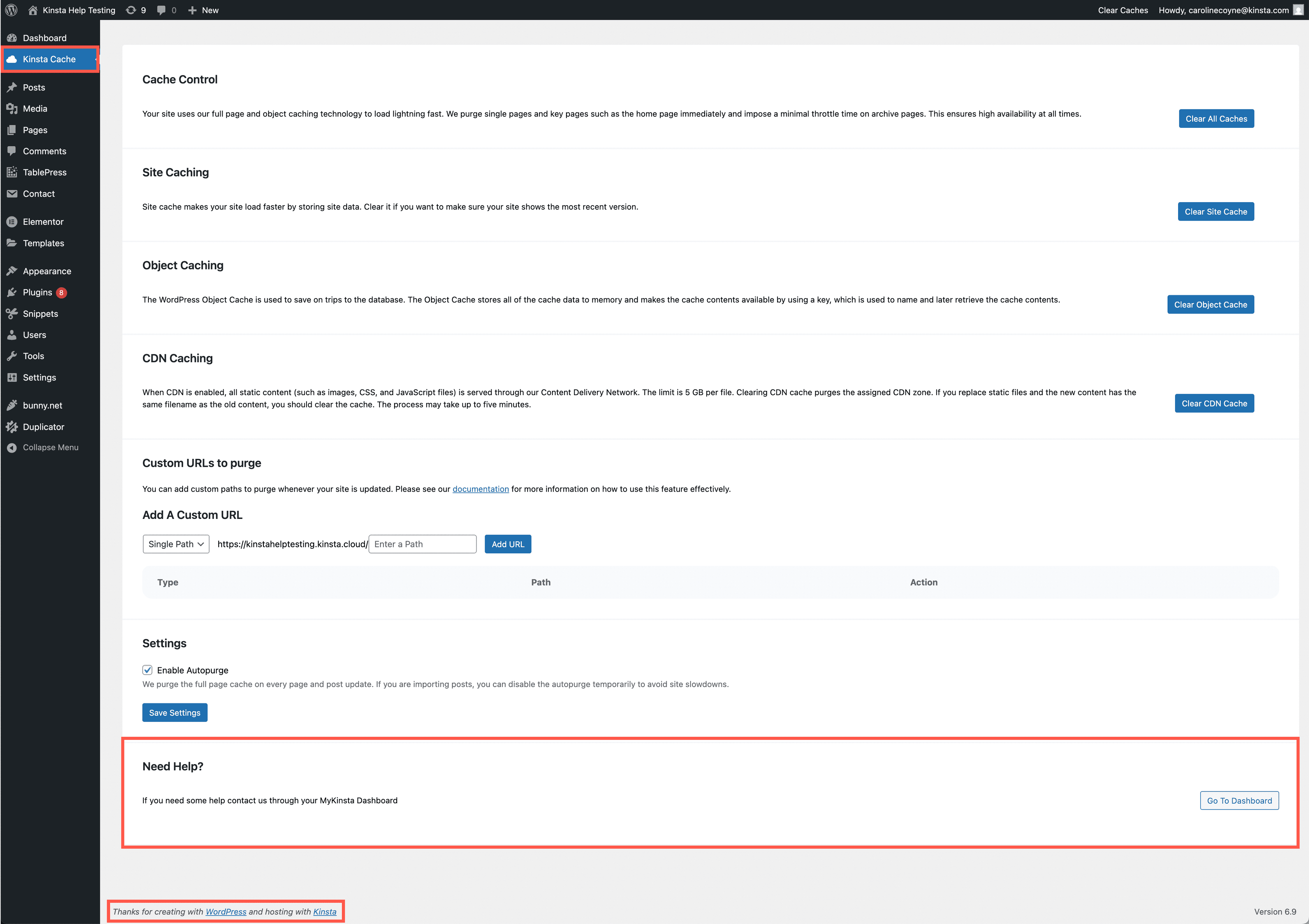 Avant avoir libellé l'extension Kinsta MU dans votre tableau de bord WordPress.