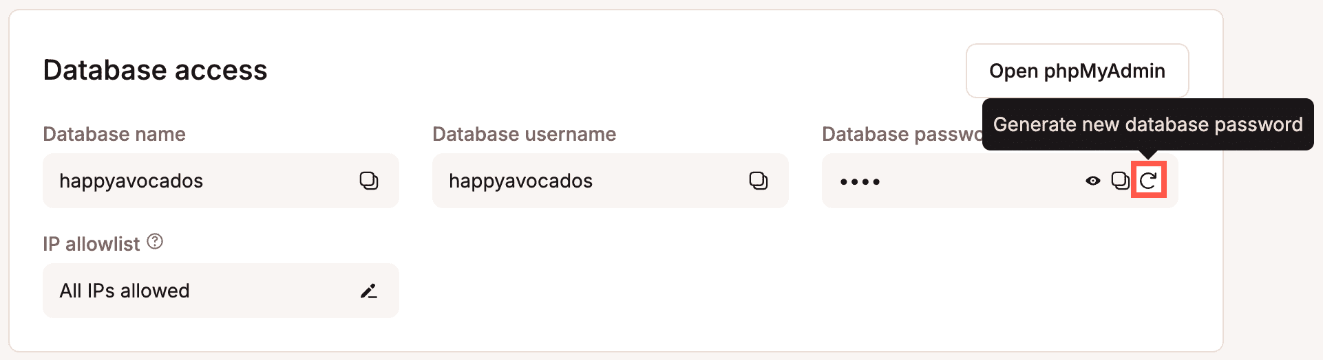 Erstelle ein neues Datenbankpasswort für deine WordPress-Website.