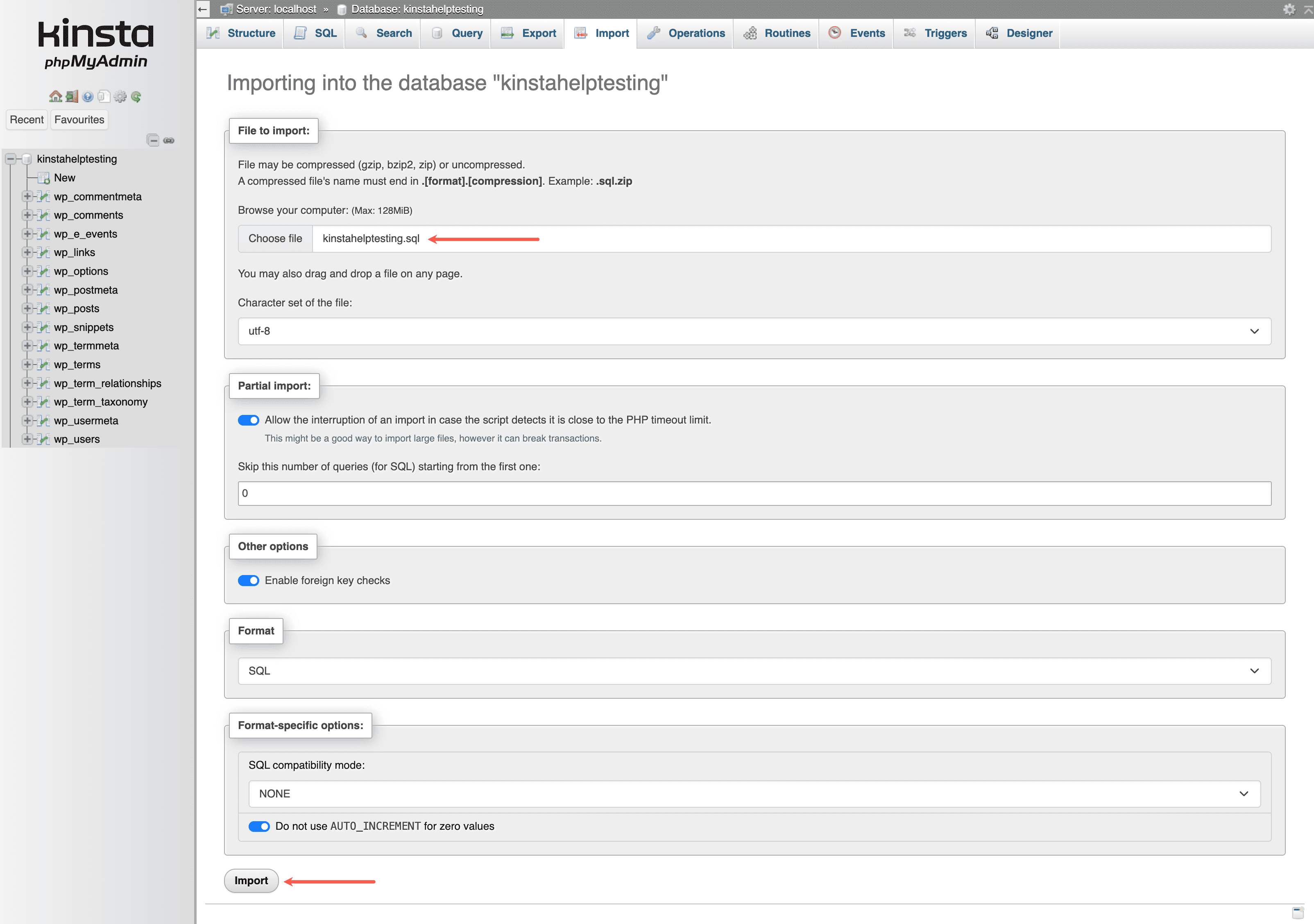 Importar um banco de dados MySQL via phpMyAdmin.