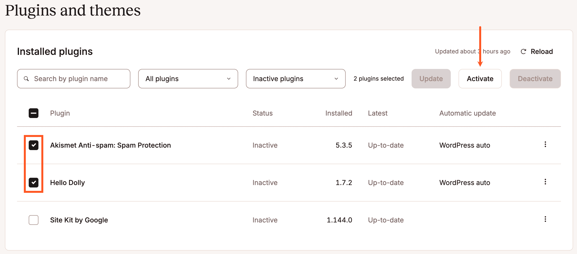 Attivazione di più plugin.