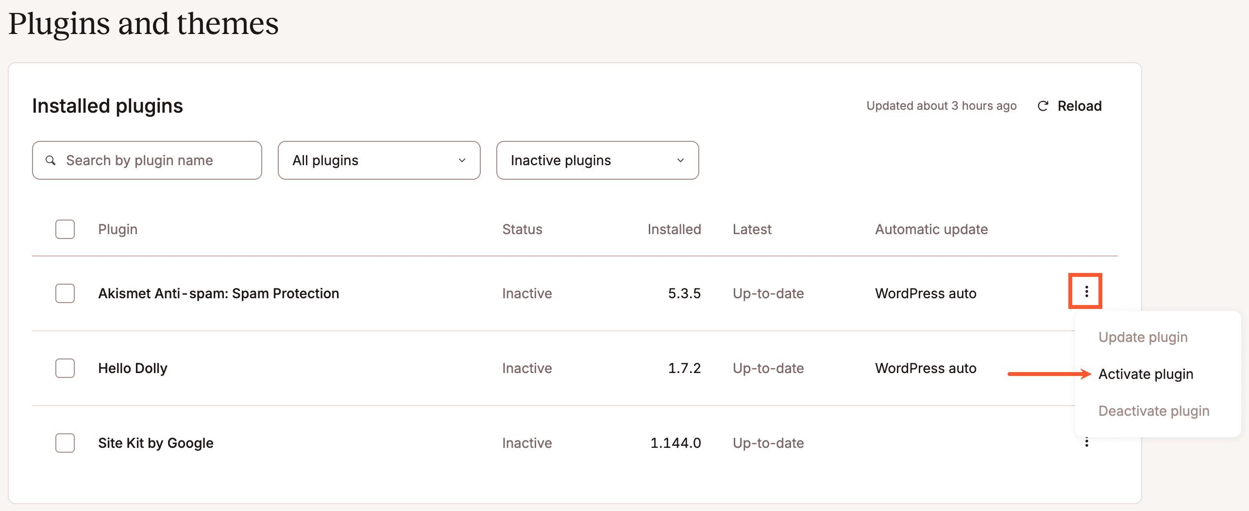 Attivazione di un singolo plugin.