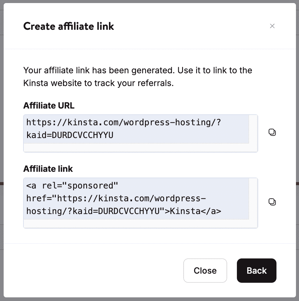 Link di affiliazione da utilizzare sul sito web.