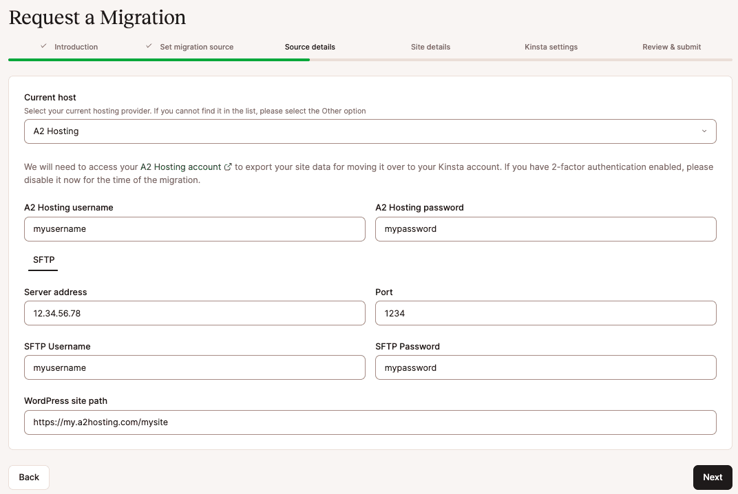 Adicione os detalhes de origem à sua solicitação de migração.