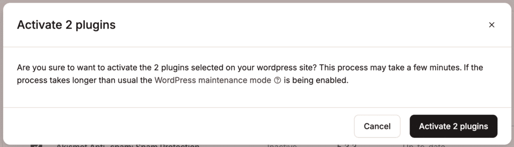 Attivazione dei plugin per il sito WordPress. 