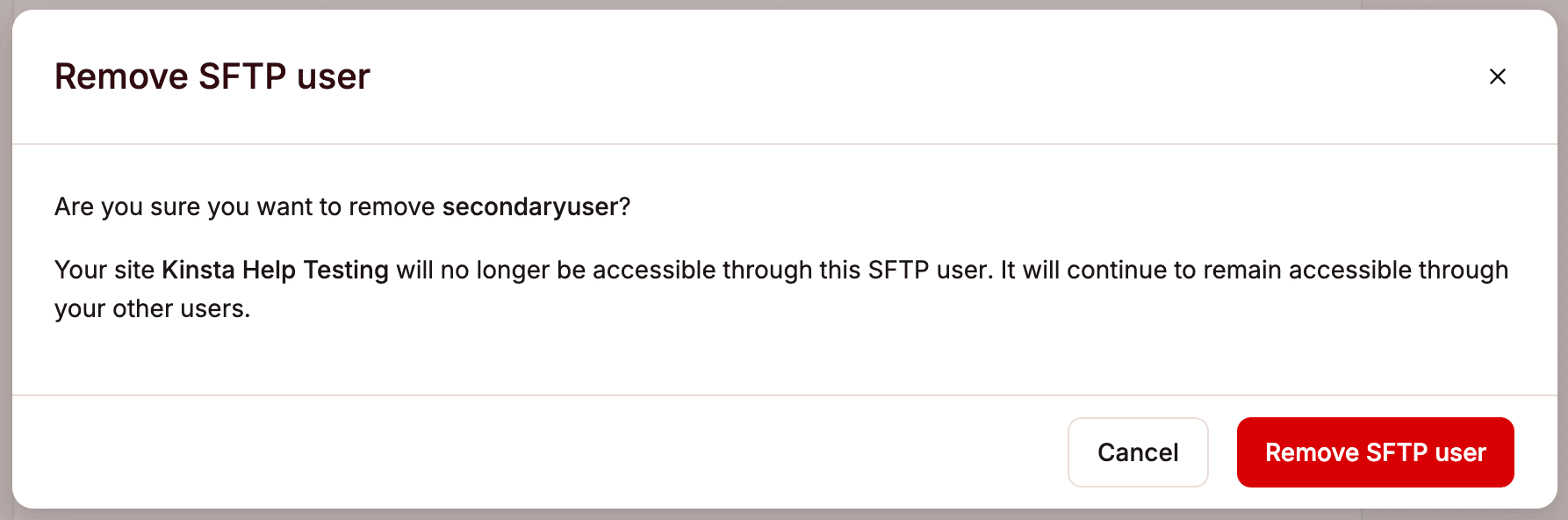 Confirm the removal of an SFTP user.