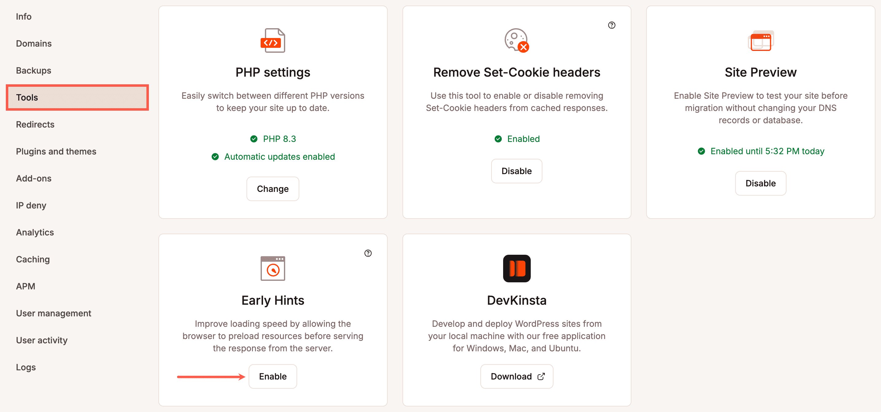 Activar Early Hints en MyKinsta