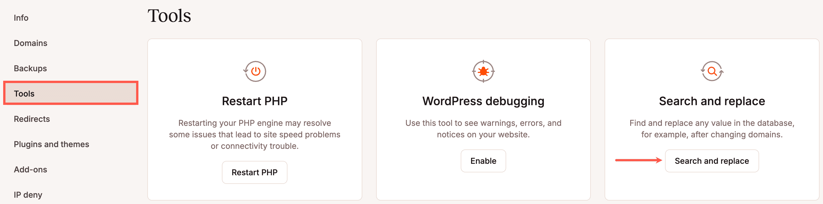 Pulsante Cerca e sostituisci in MyKinsta.