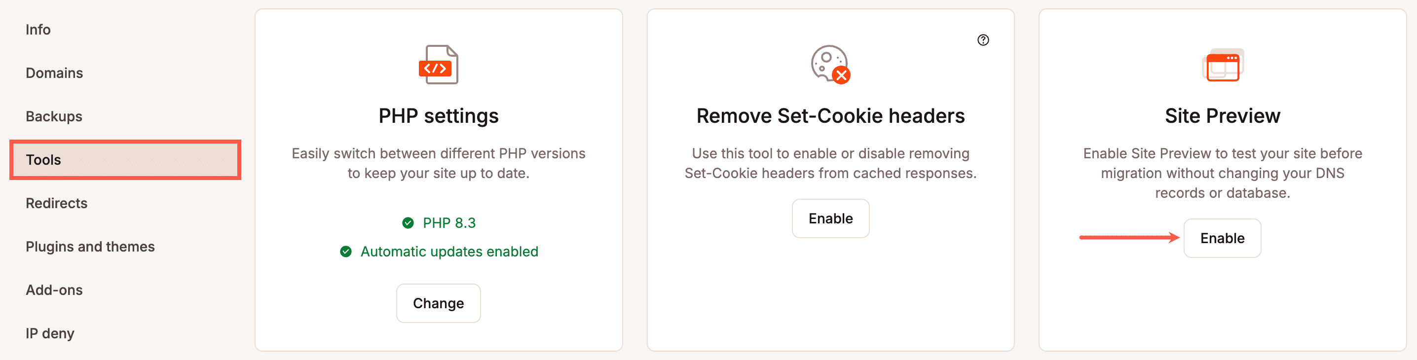 Abilitare l'Anteprima del sito in MyKinsta.