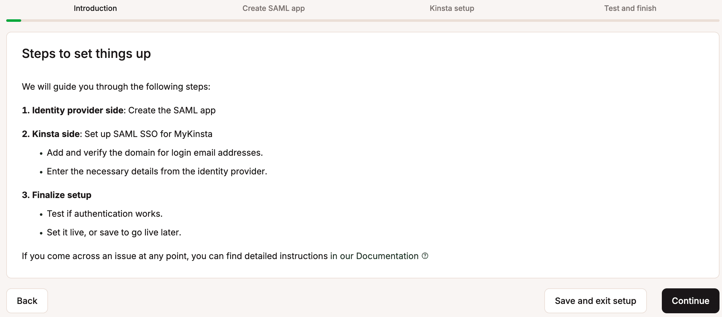 Introduction to the steps required to set up SSO.