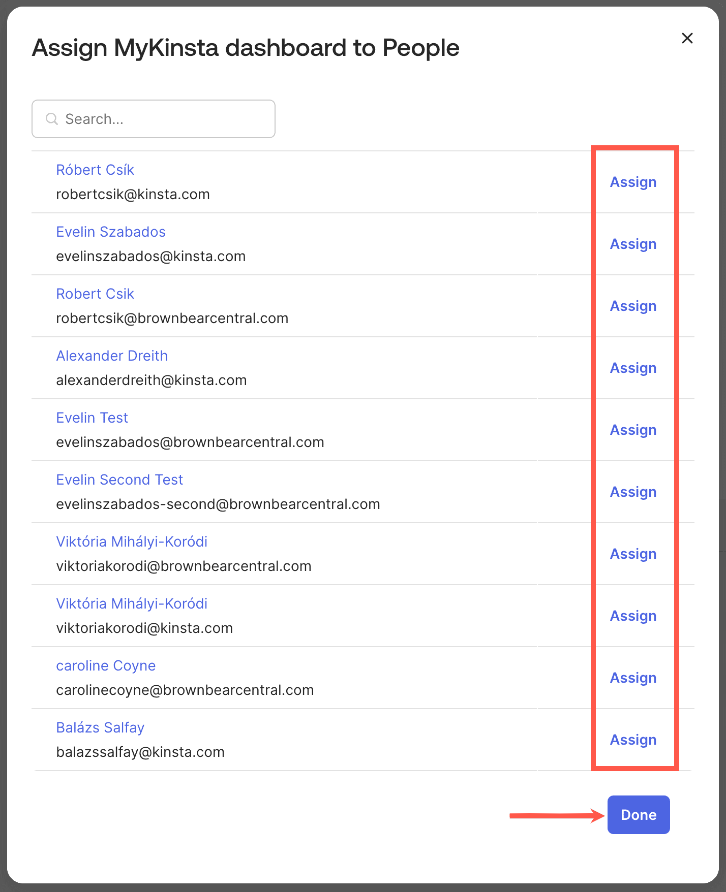 Assegnare gli utenti all'applicazione SAML MyKinsta in Okta.