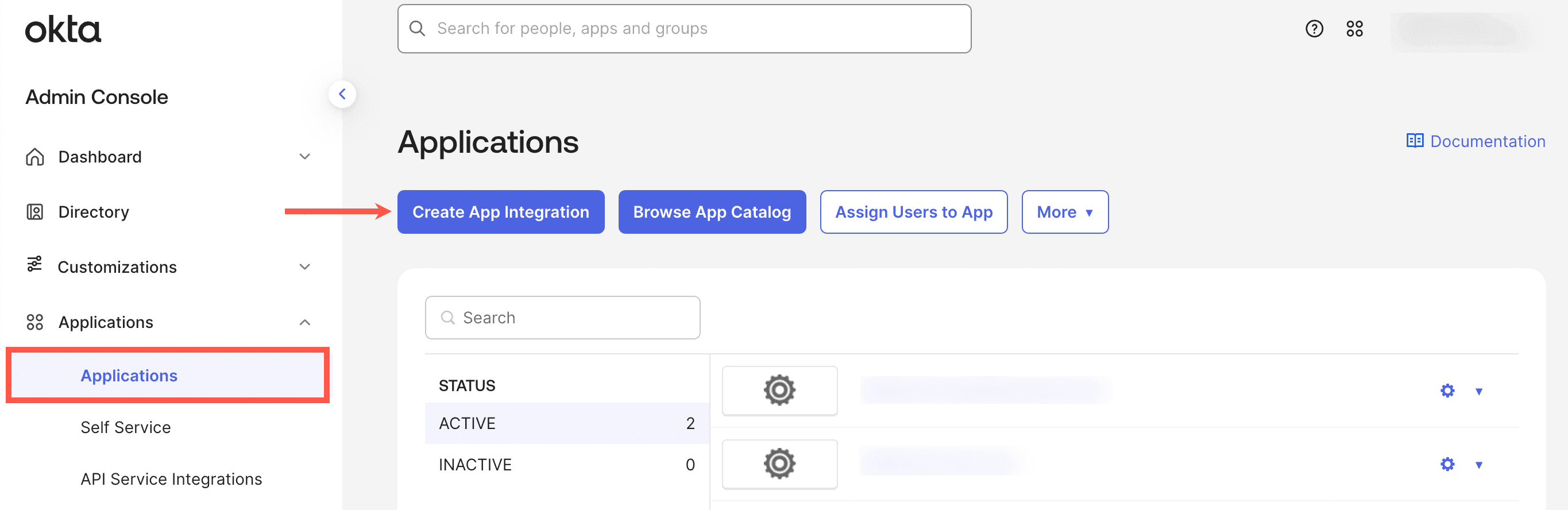 Creazione dell'integrazione dell'app in Okta.