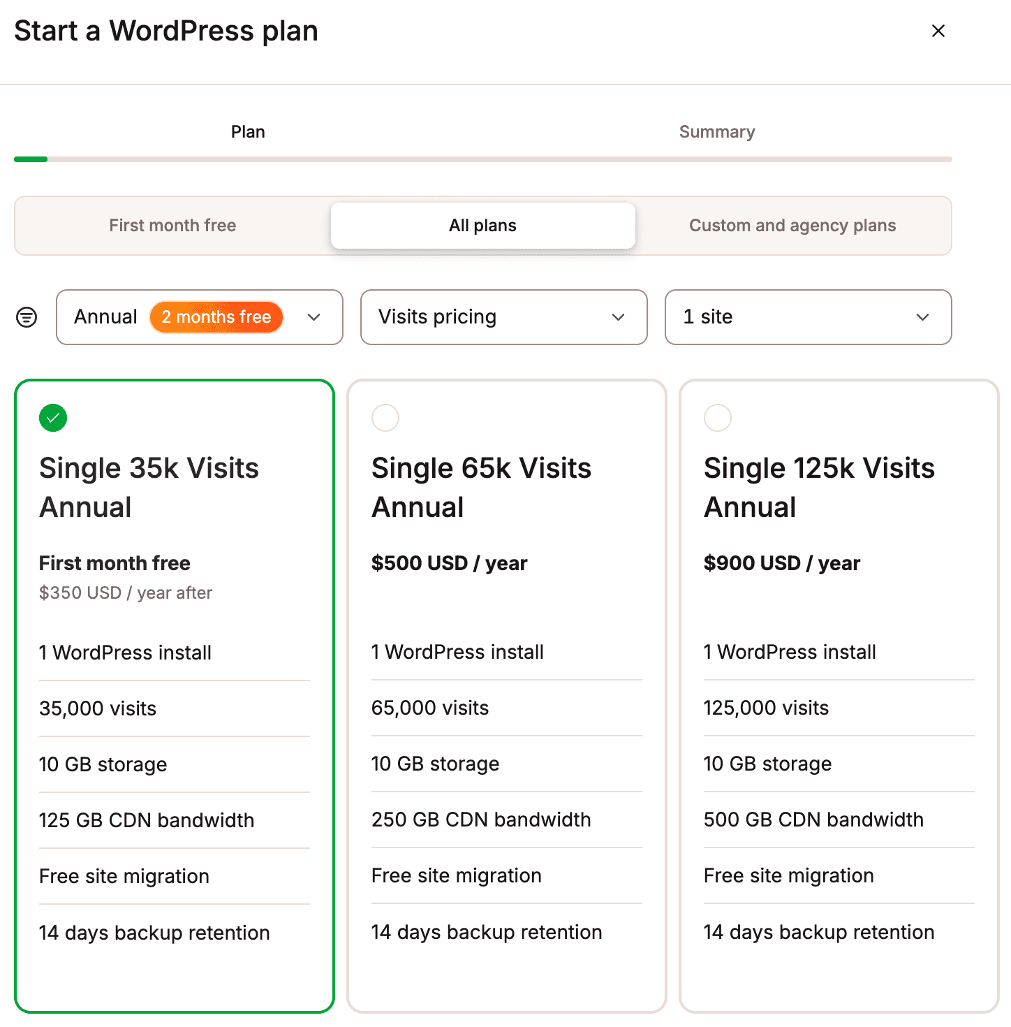 Start a new WordPress plan in MyKinsta.