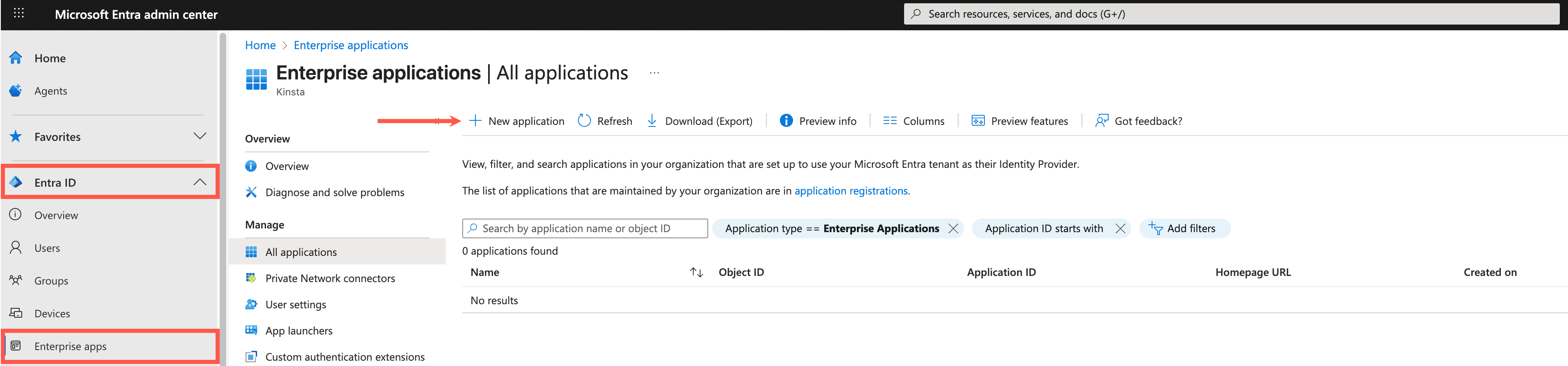Create a new application in Microsoft Entra.
