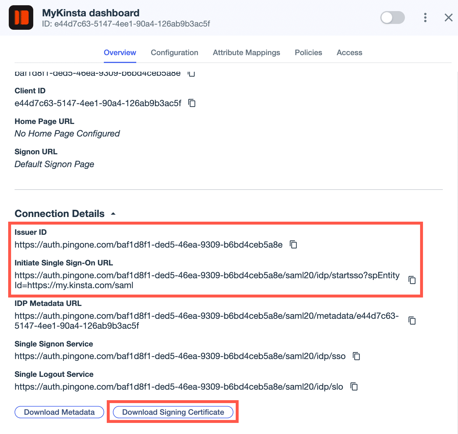 Ping IdentityのSAML設定情報