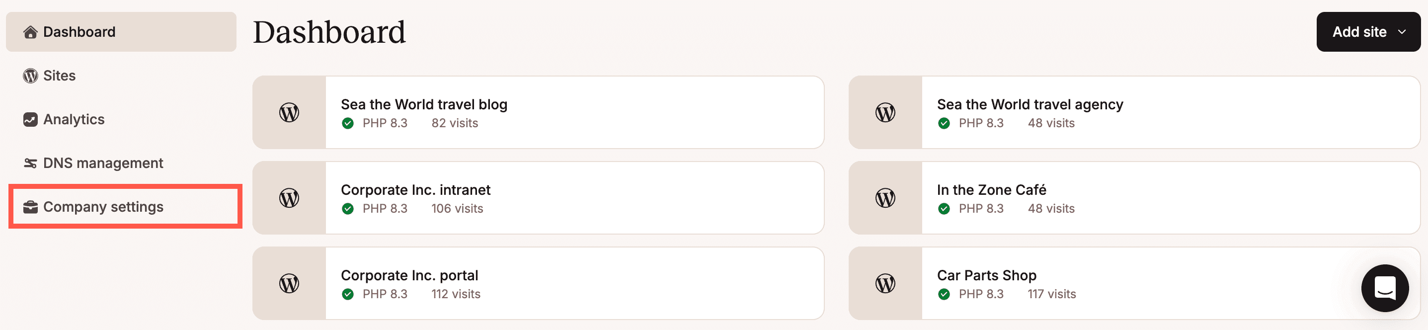 Accedi alle impostazioni della tua azienda in MyKinsta.