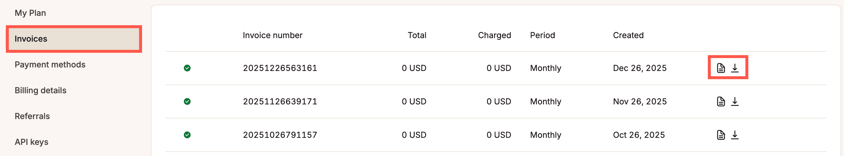 Facturen bekijken of downloaden in MyKinsta.