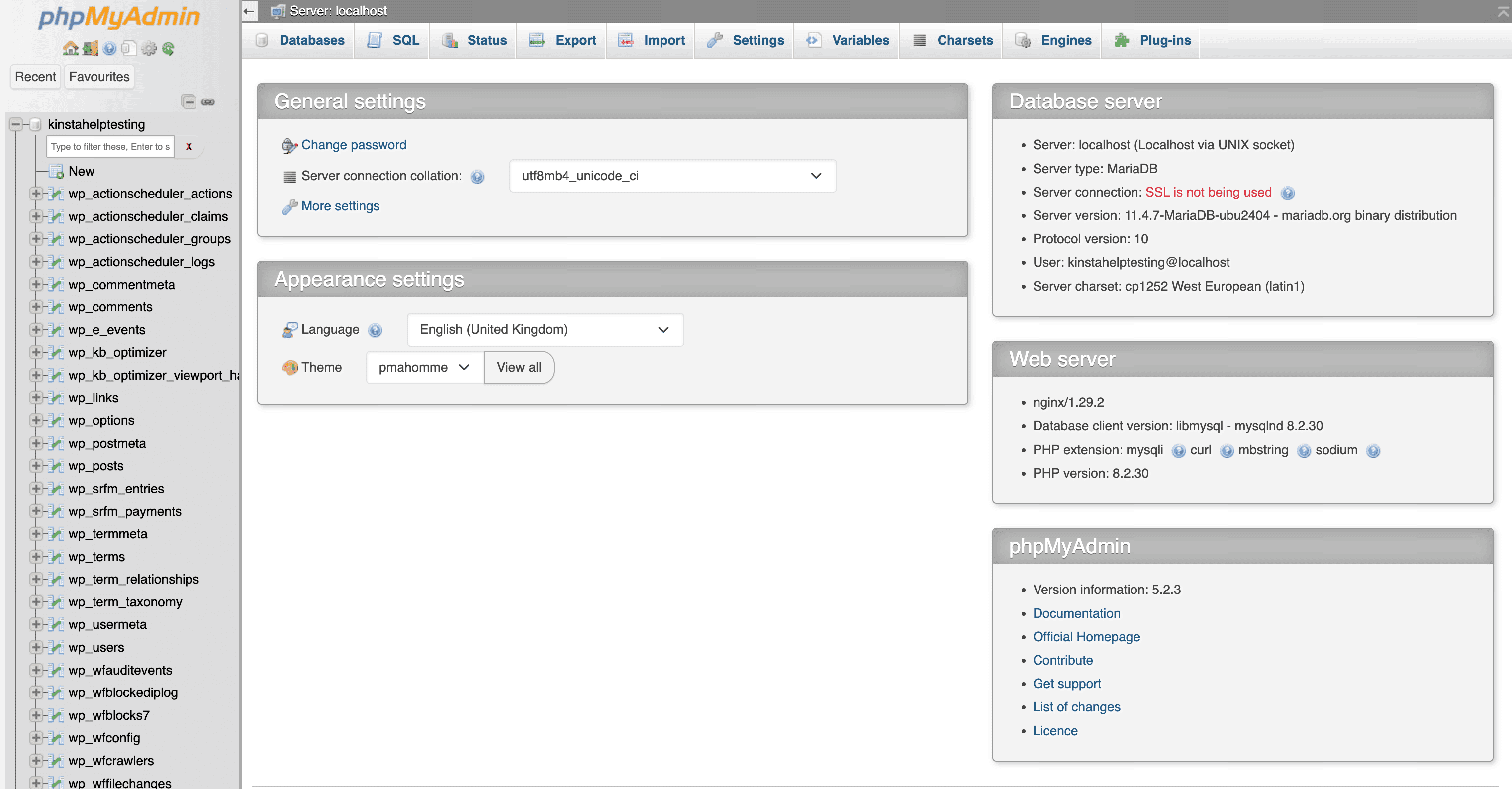 phpMyAdminでデータベースを表示