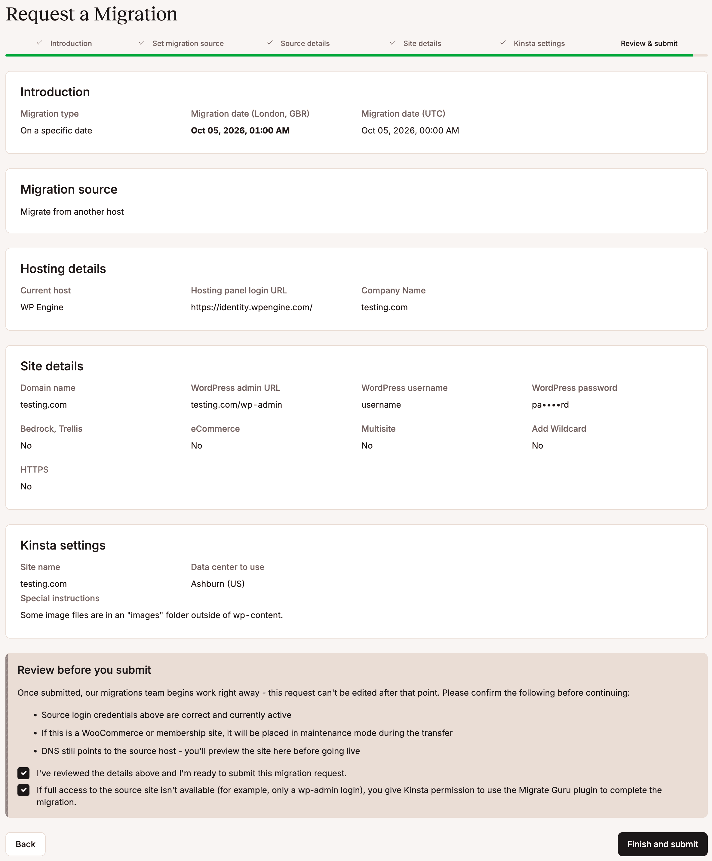 Review and submit your migration.