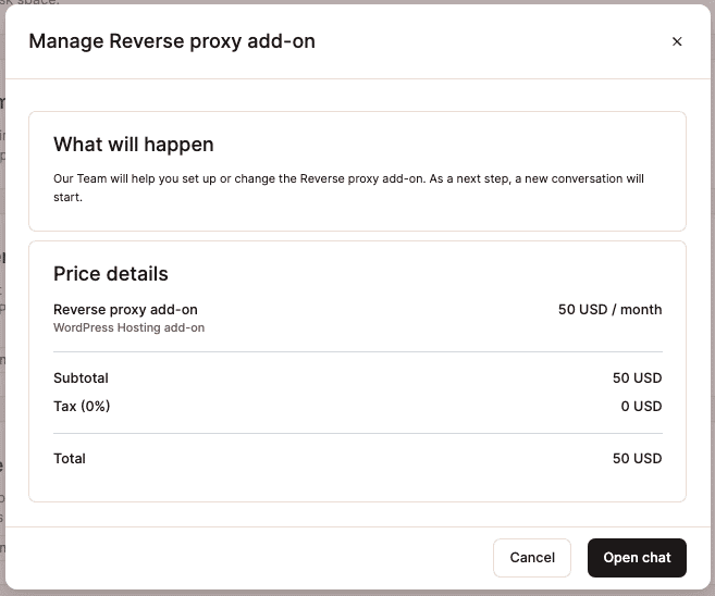 Informações de preços do complemento de proxy reverso.