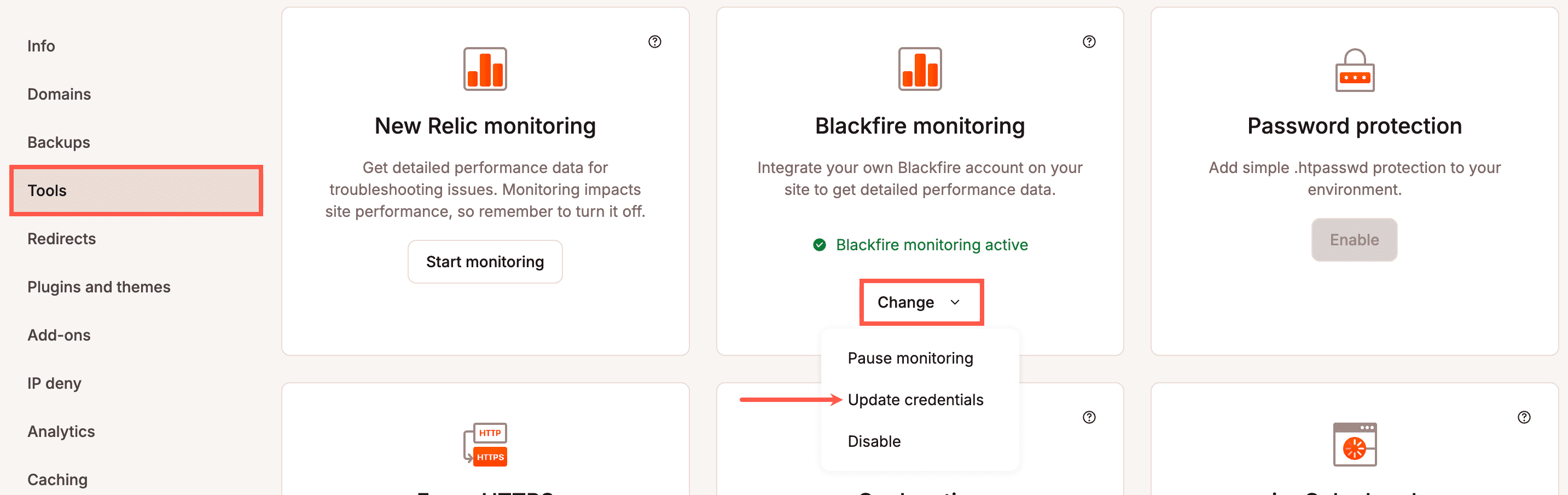 Aggiornamento delle credenziali per il monitoraggio Blackfire.