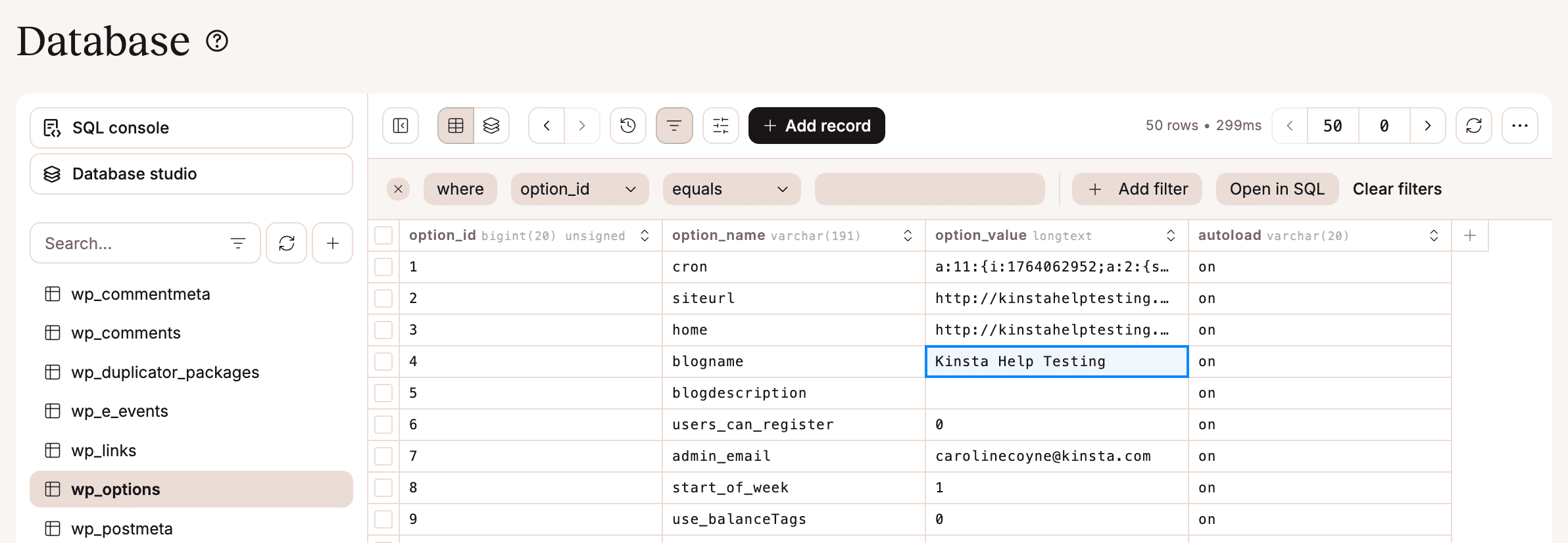 Modifica di un valore nel database.