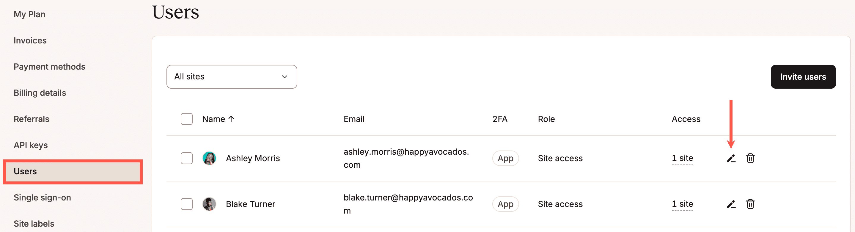 Editar um usuário em nível de empresa no MyKinsta.