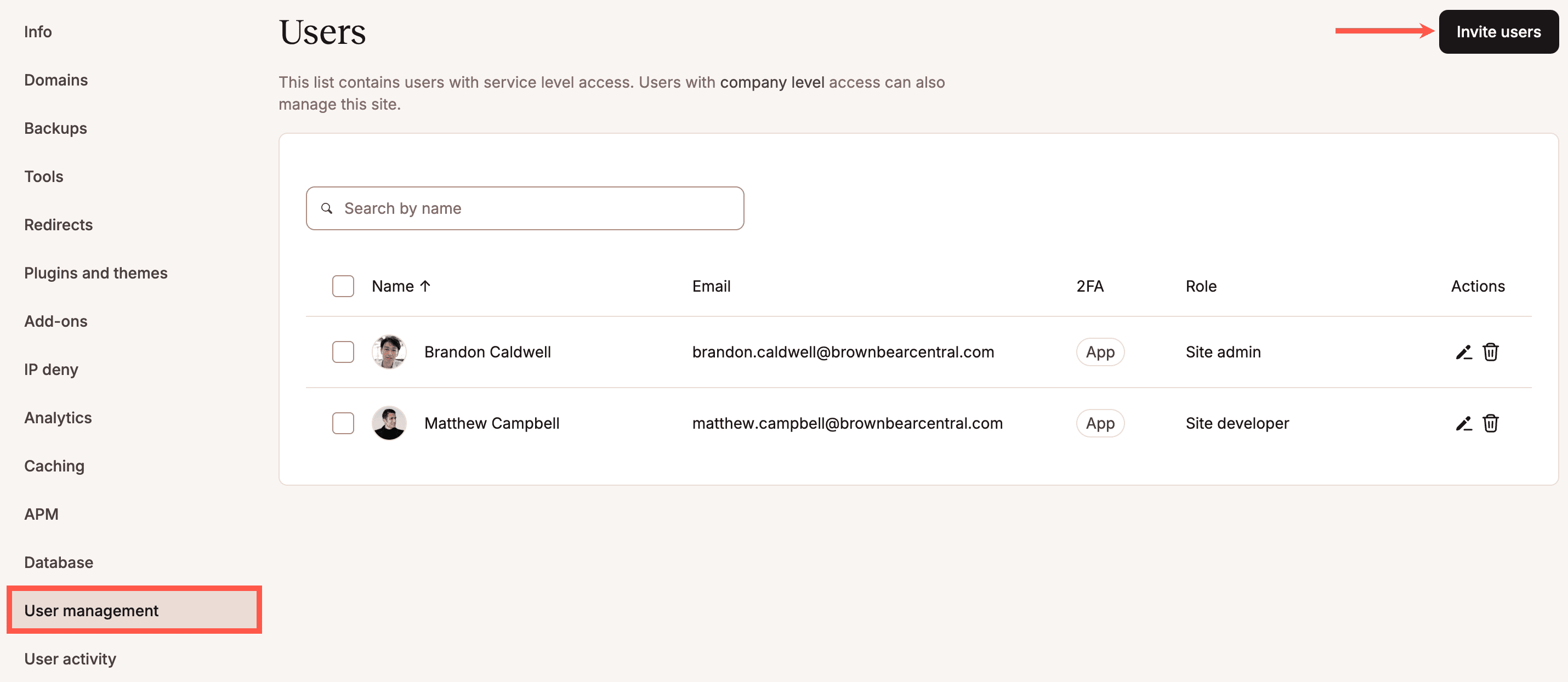 Convidar usuários para um site no MyKinsta.