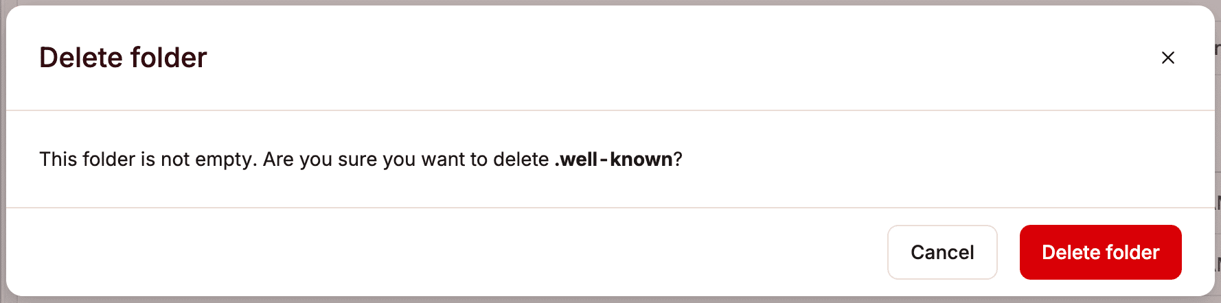 Eliminare una cartella nel file manager di MyKinsta.