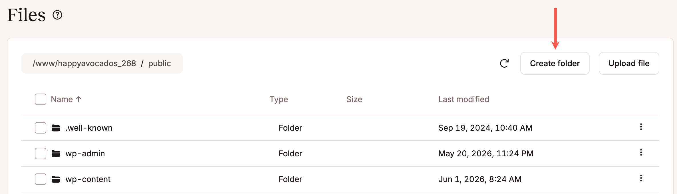 Creare una nuova cartella in WordPress con il file manager di MyKinsta.