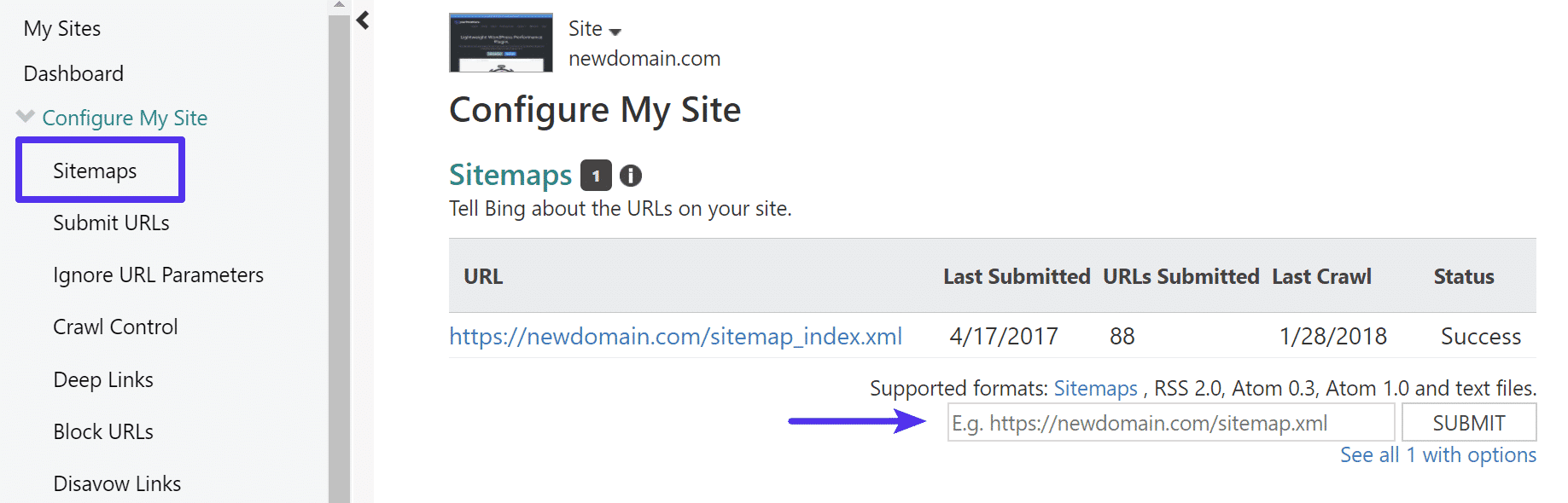 Sitemap in Bing Webmaster Tools einreichen