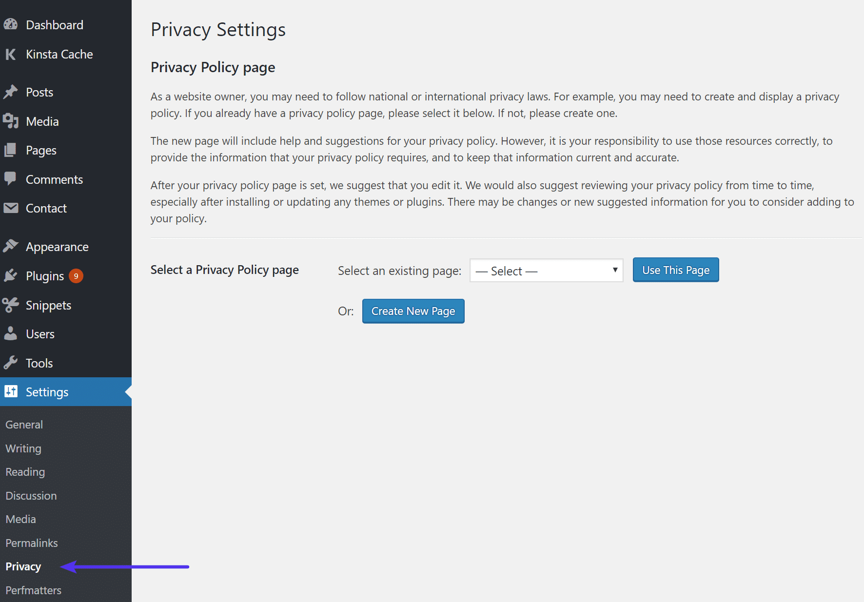 WordPress Datenschutzseite