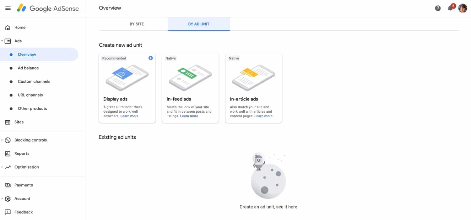 Anzeigenblock Tab in AdSense