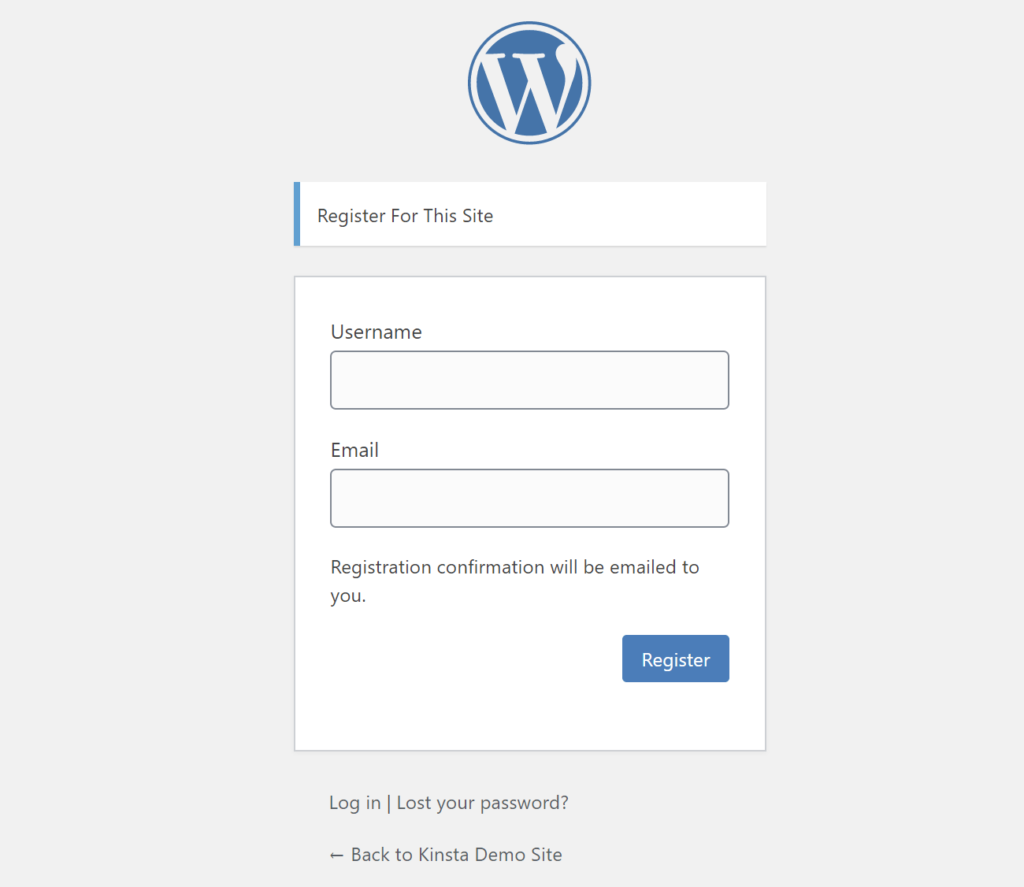 Das Standard WordPress Registrierungsformular