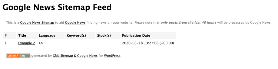 Google News Sitemap Feed Beispiel