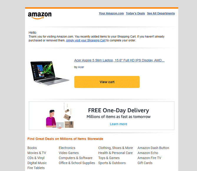 Amazon - aufgegebener Warenkorb