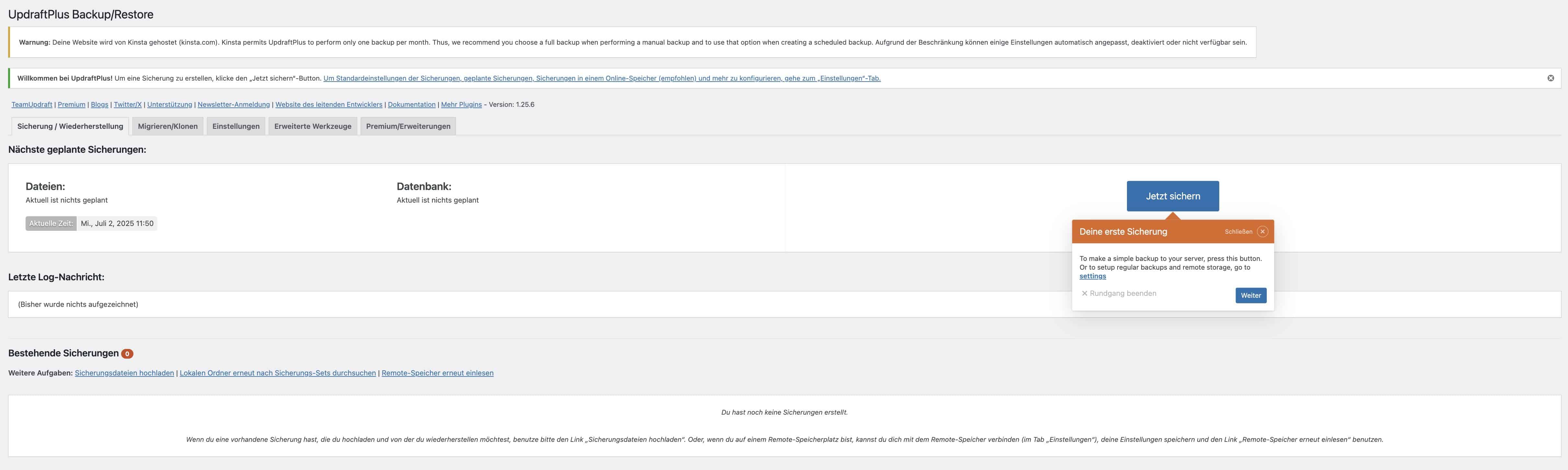 Das UpdraftPlus Plugin in WordPress