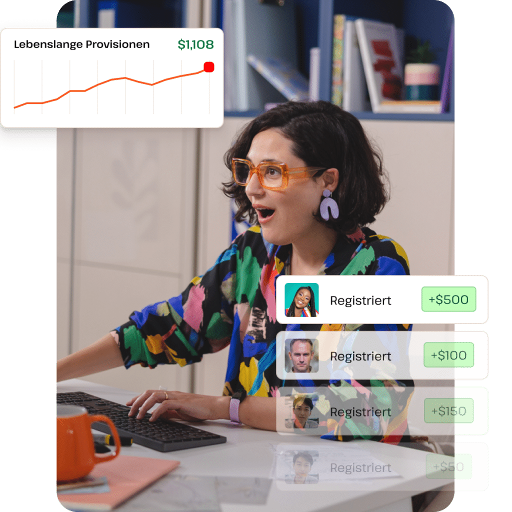 Frau, die am Computer arbeitet, symbolisiert das Erzielen von Einkommen aus Affiliate-Marketing als Webdesignerin oder Entwicklerin.
