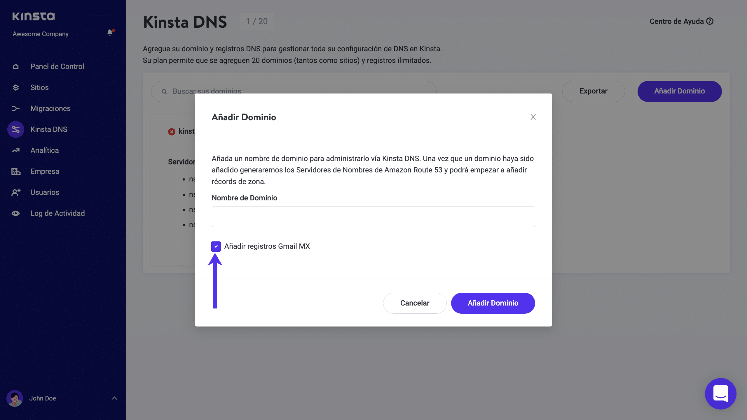 Añadir registros de Gmail MX